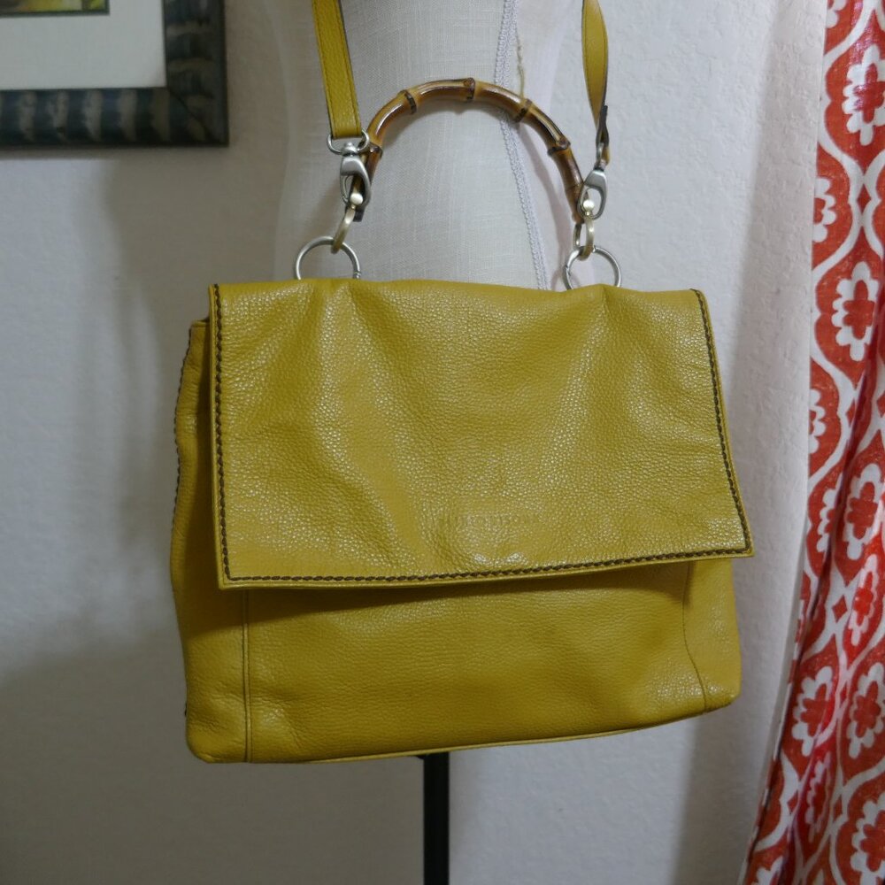 Plinio Visona Made in Italy Genuine Leather Mustard Yellow Large Crossbody Bag